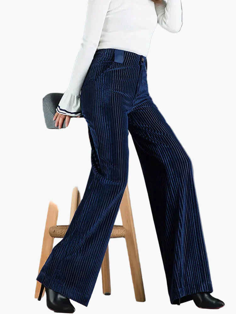 Amelia | Women's Corduroy Flared Trousers – Elegant Wide Leg Workwear
