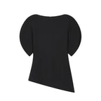 Asymmetric Top Black Puff Sleeve Short Sleeve Essential