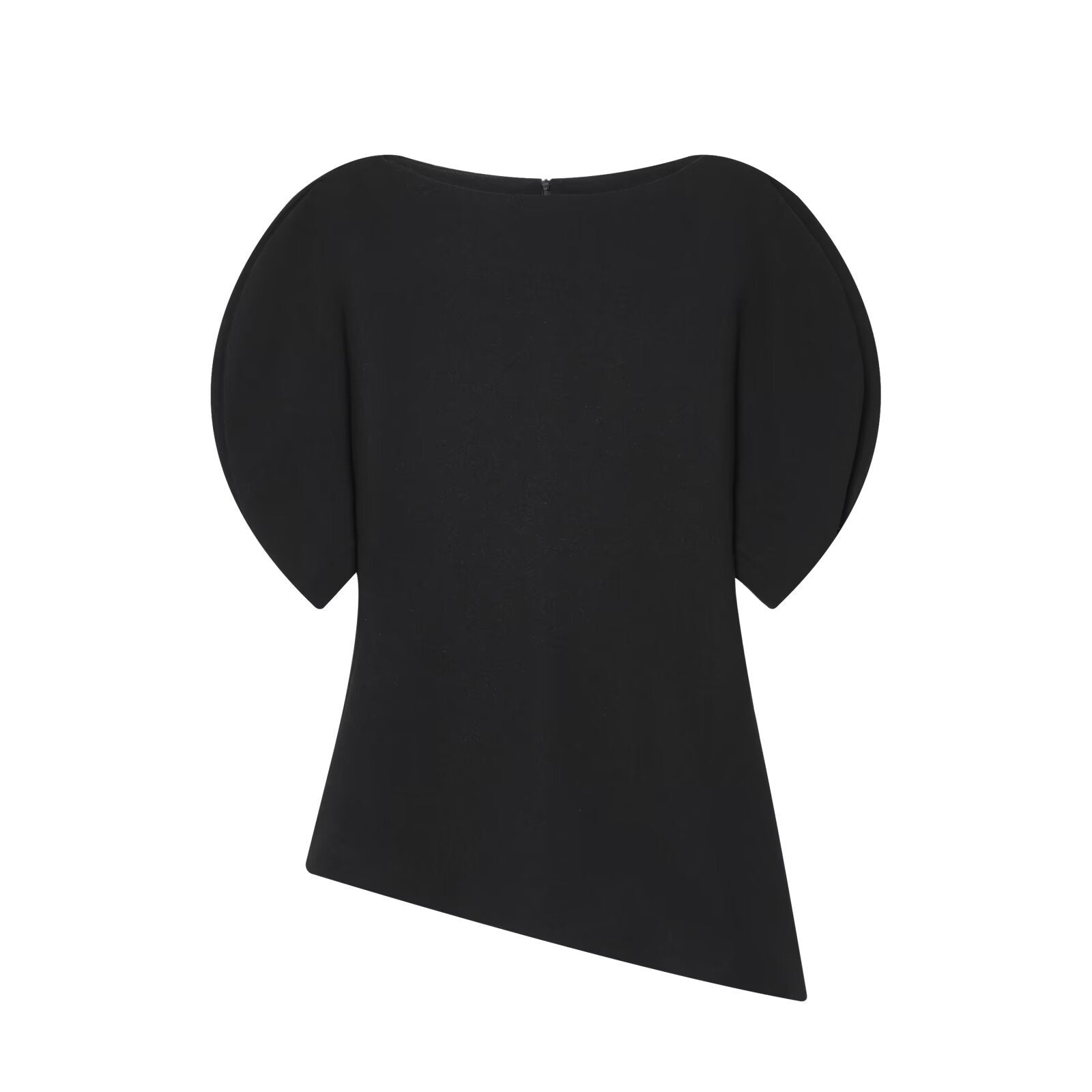 Asymmetric Top Black Puff Sleeve Short Sleeve Essential